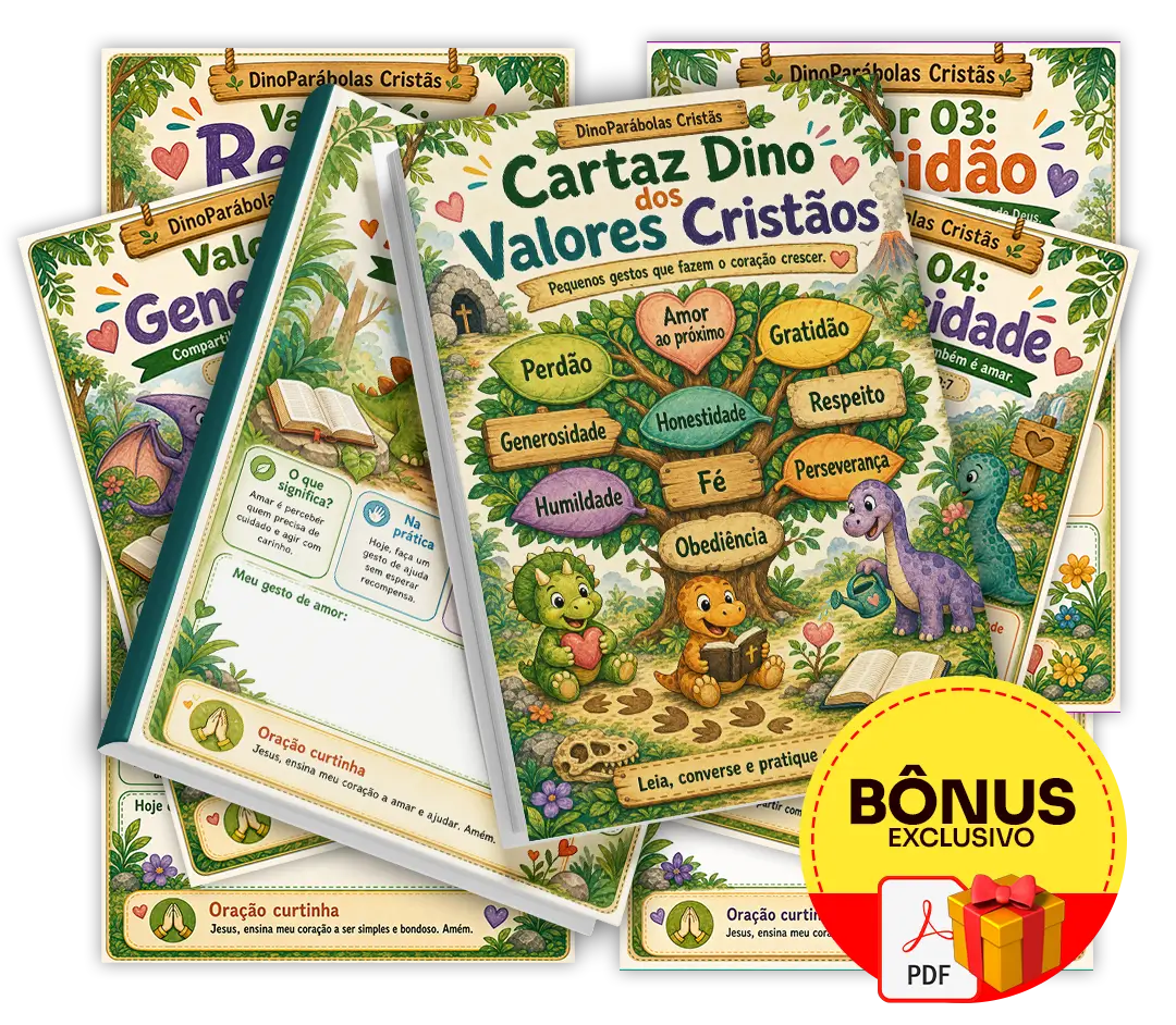 Mockup do bônus Cartaz Dino dos Valores Cristãos