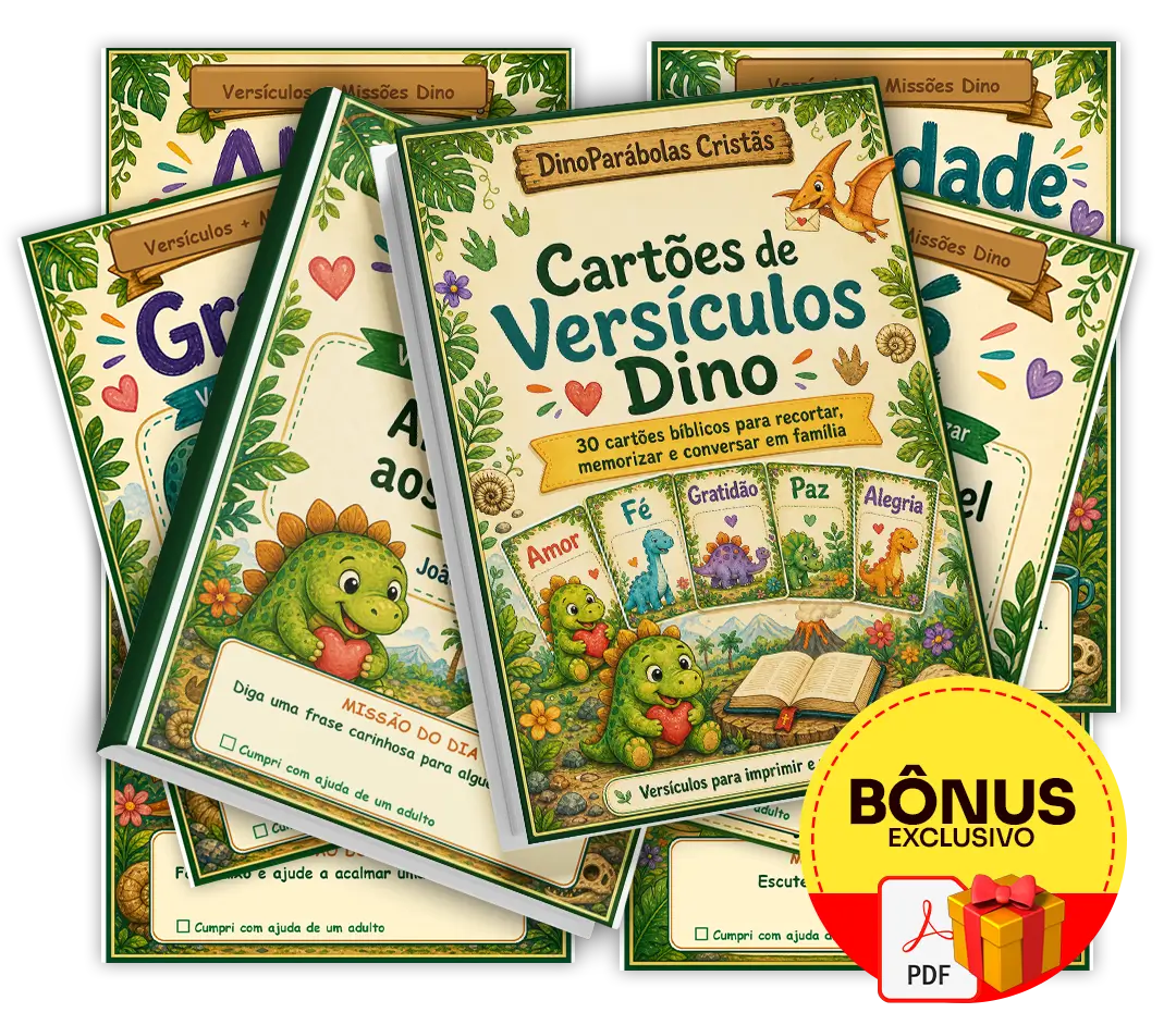 Mockup do bônus Cartões Dino de Versículos Bíblicos