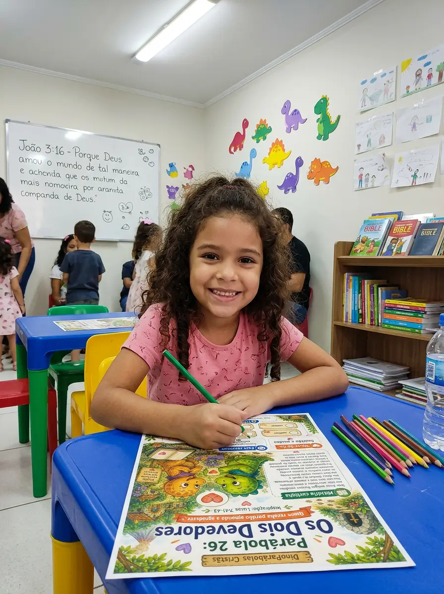 Criança usando DinoParábolas em sala infantil