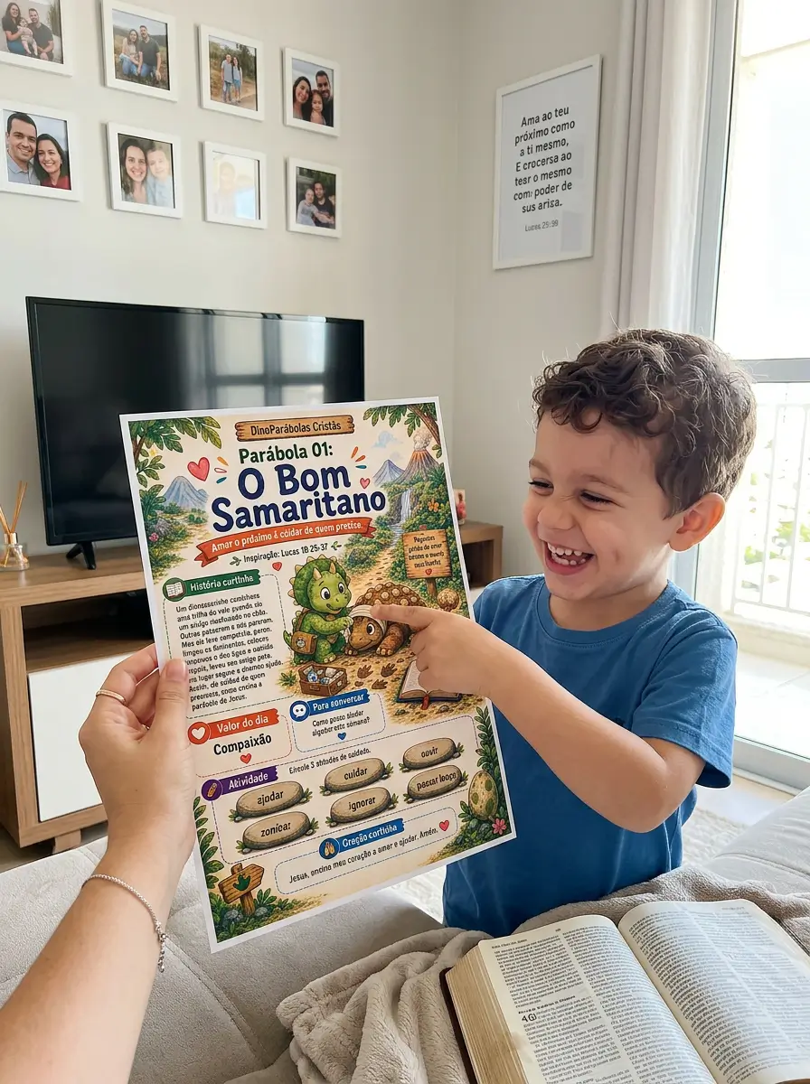Criança lendo DinoParábolas em família